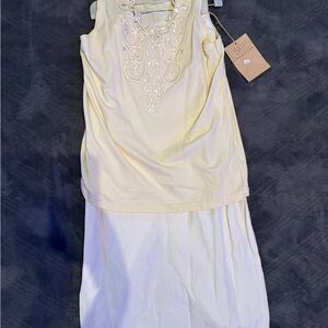 Bates Cream and White Midi Dress